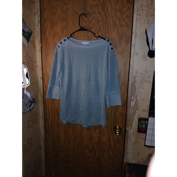Jane And Delancy Top Women Size Medium Blue Metal Buttons Embellished Split Side - Picture 1 of 15